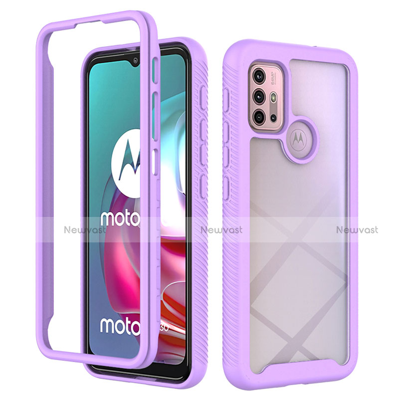 Silicone Transparent Frame Case Cover 360 Degrees for Motorola Moto G30 Purple