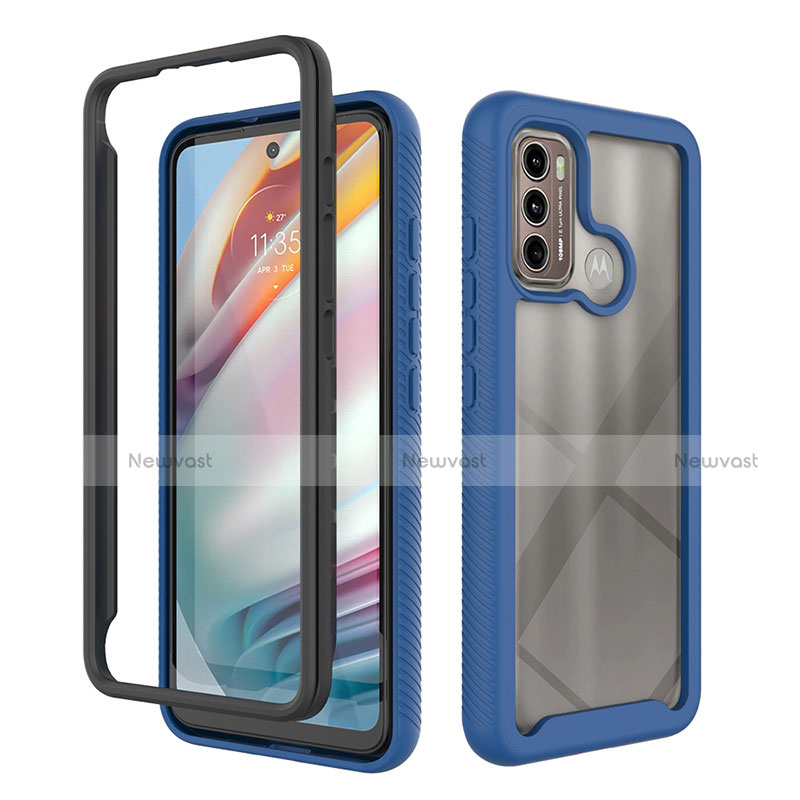 Silicone Transparent Frame Case Cover 360 Degrees for Motorola Moto G40 Fusion Blue