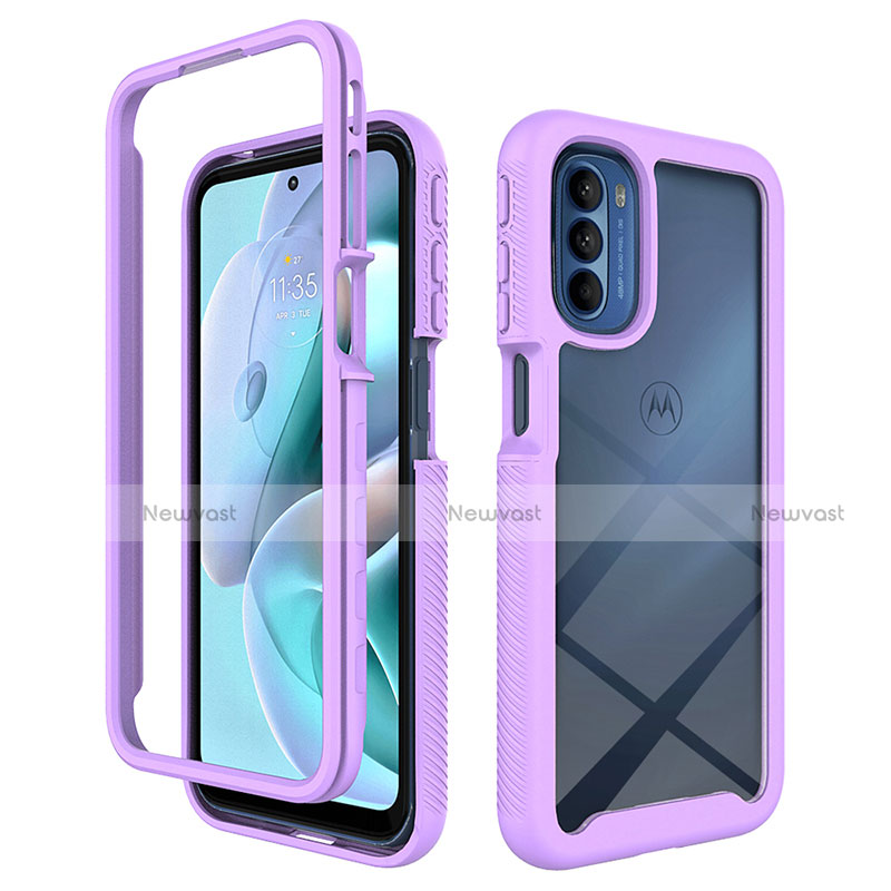 Silicone Transparent Frame Case Cover 360 Degrees for Motorola Moto G41 Purple