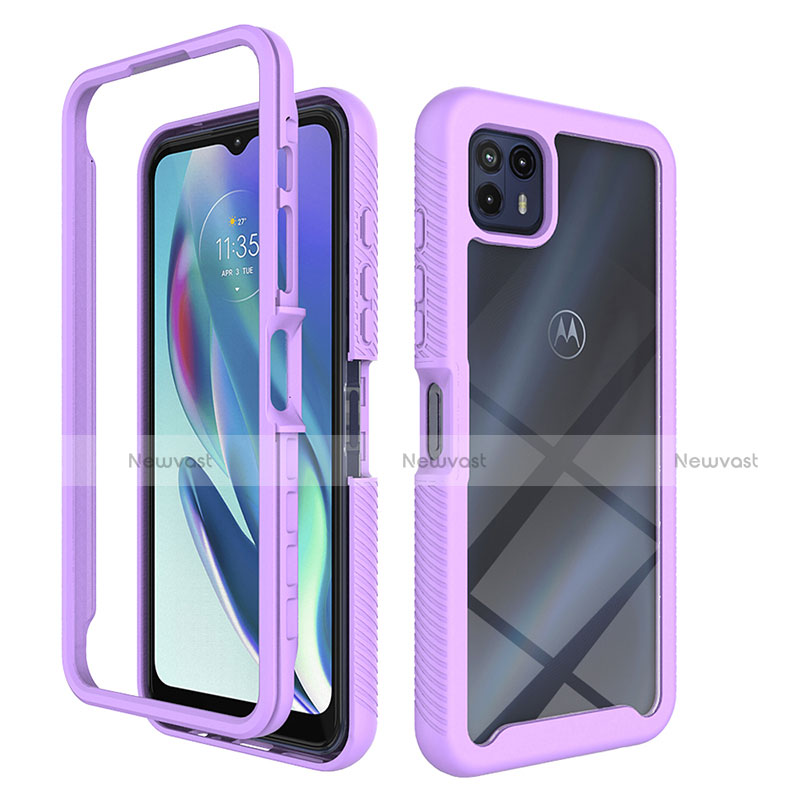 Silicone Transparent Frame Case Cover 360 Degrees for Motorola Moto G50 5G Purple