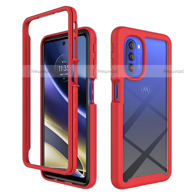 Silicone Transparent Frame Case Cover 360 Degrees for Motorola Moto G51 5G Red