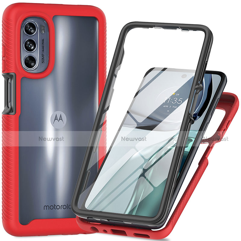 Silicone Transparent Frame Case Cover 360 Degrees for Motorola Moto G62 5G Red