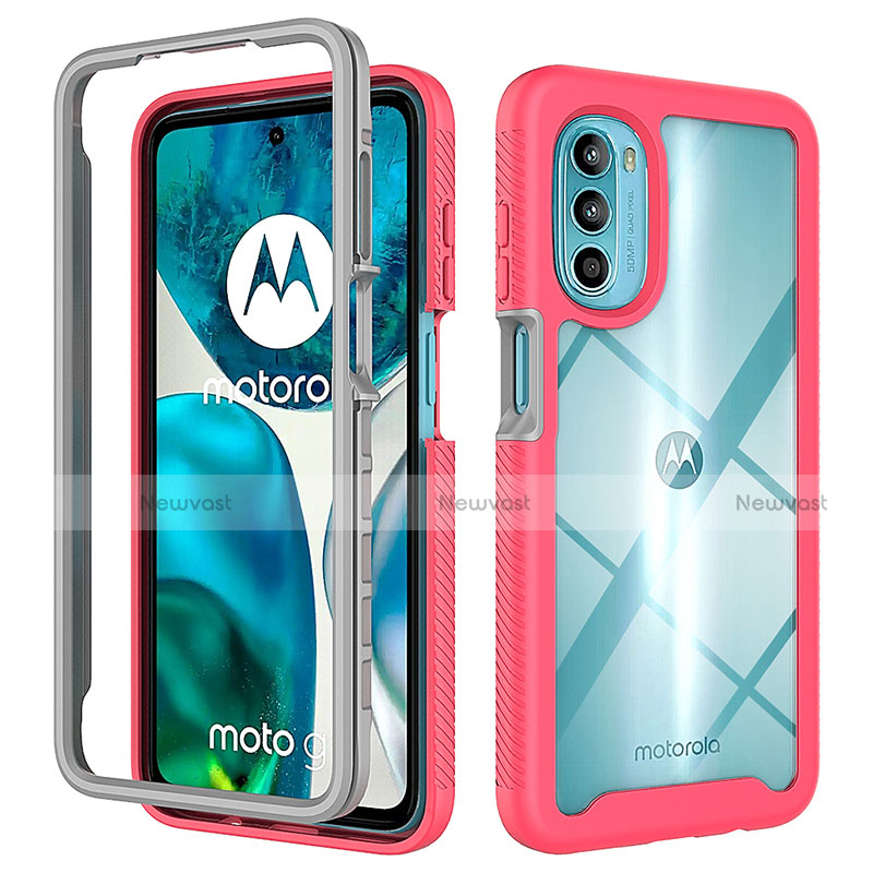 Silicone Transparent Frame Case Cover 360 Degrees for Motorola Moto G71s 5G Hot Pink