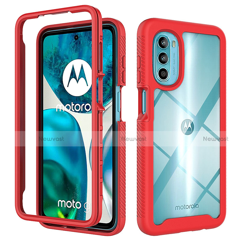 Silicone Transparent Frame Case Cover 360 Degrees for Motorola Moto G71s 5G Red