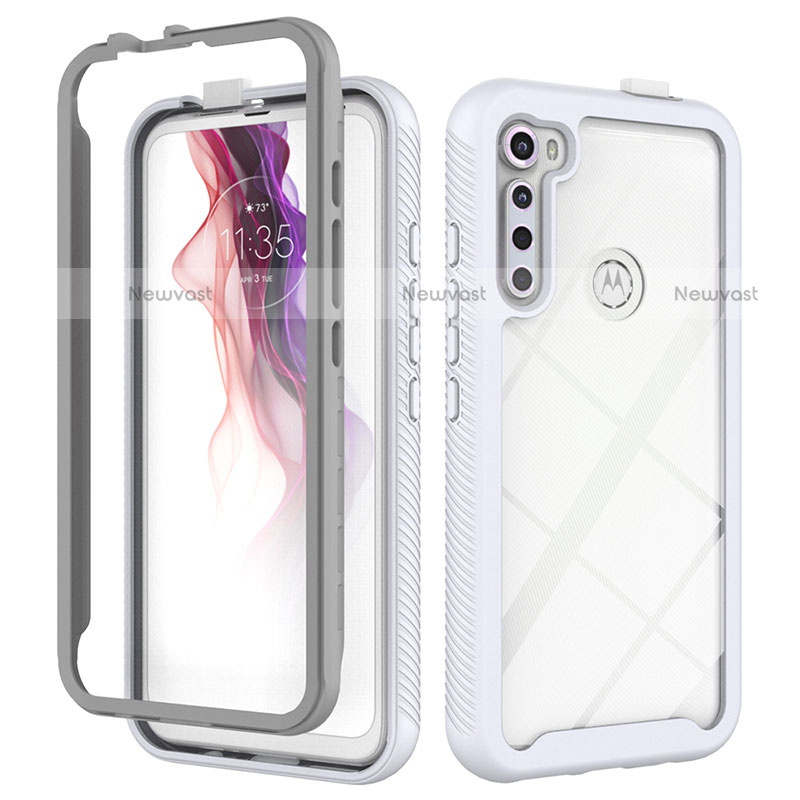 Silicone Transparent Frame Case Cover 360 Degrees for Motorola Moto One Fusion Plus White