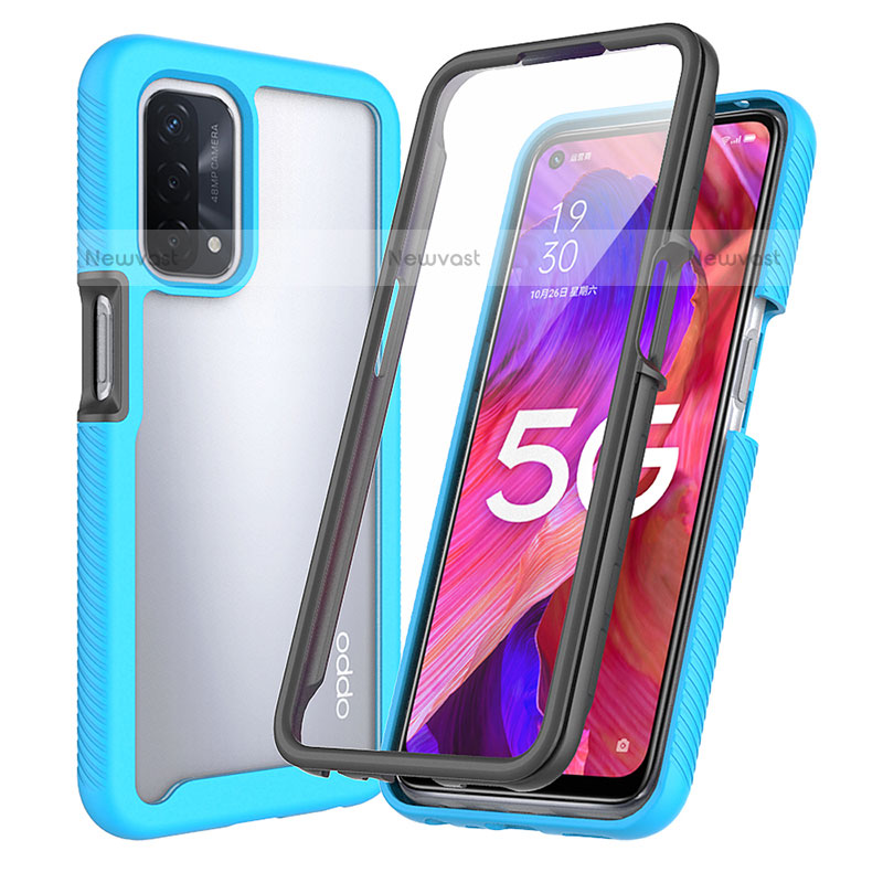 Silicone Transparent Frame Case Cover 360 Degrees for Oppo A54 4G Sky Blue