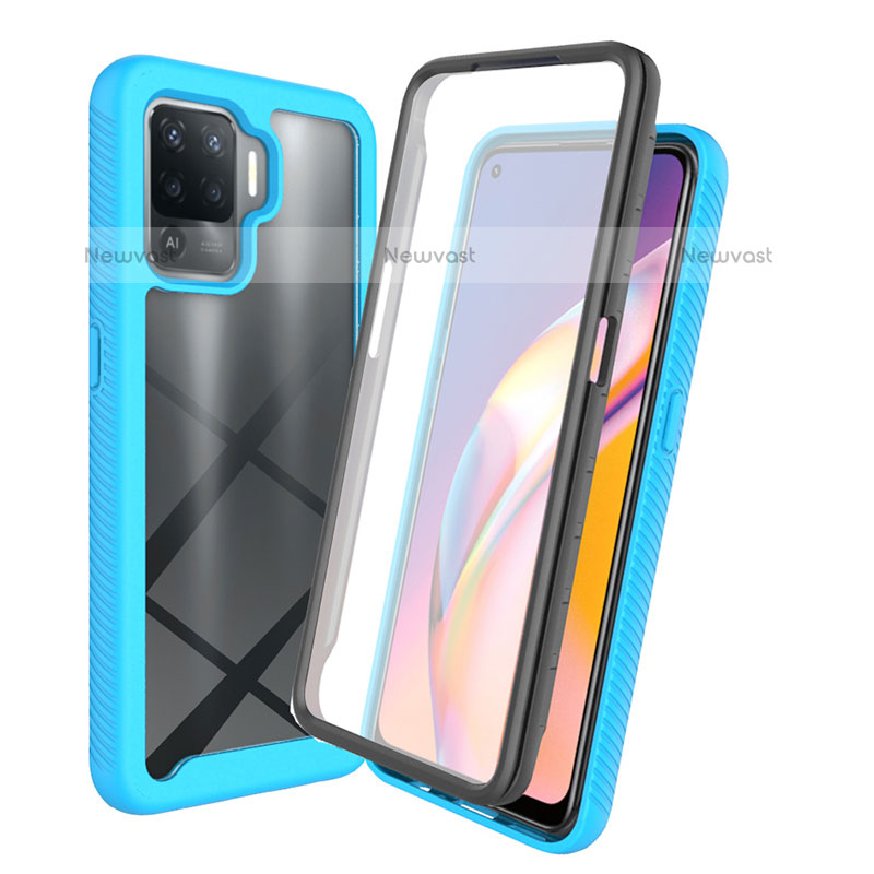 Silicone Transparent Frame Case Cover 360 Degrees for Oppo A94 4G Sky Blue