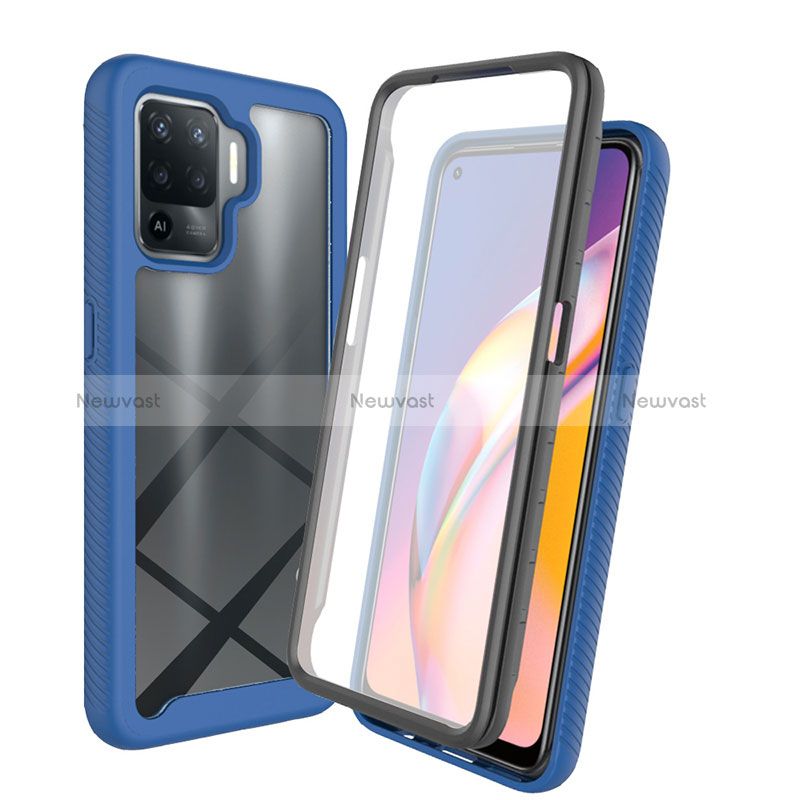 Silicone Transparent Frame Case Cover 360 Degrees for Oppo Reno5 F Blue