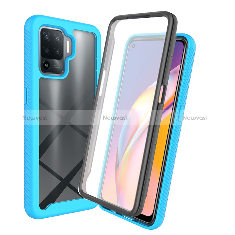 Silicone Transparent Frame Case Cover 360 Degrees for Oppo Reno5 F Sky Blue