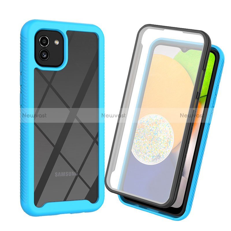 Silicone Transparent Frame Case Cover 360 Degrees for Samsung Galaxy A03 Sky Blue