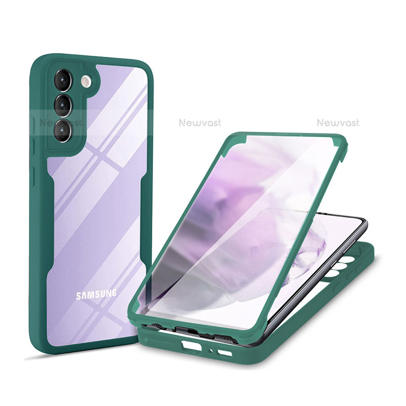 Silicone Transparent Frame Case Cover 360 Degrees for Samsung Galaxy S21 Plus 5G Green