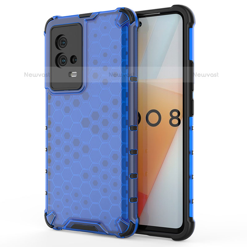 Silicone Transparent Frame Case Cover 360 Degrees for Vivo iQOO 8 5G Blue