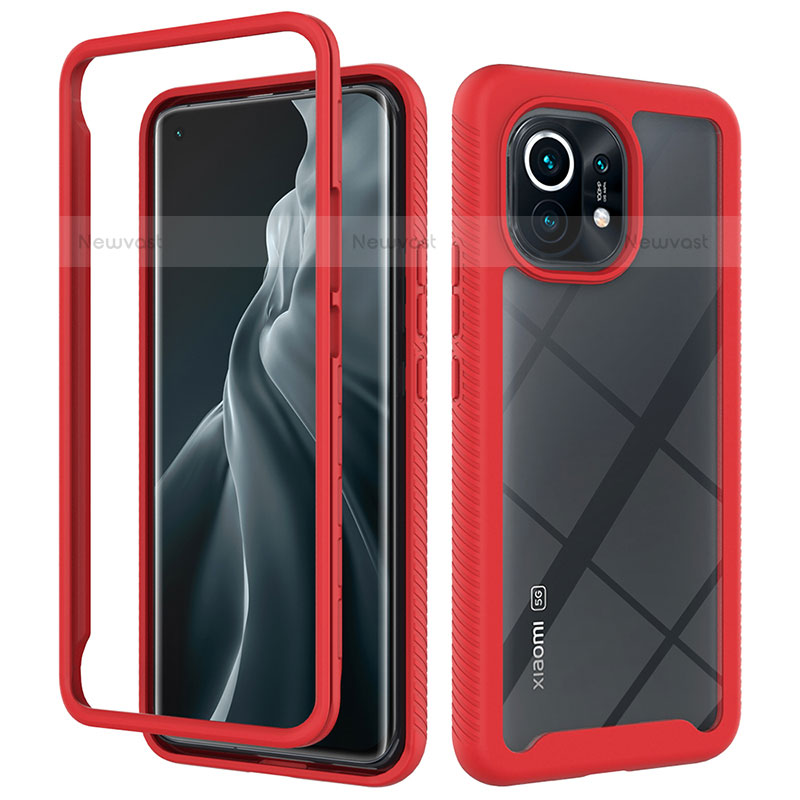 Silicone Transparent Frame Case Cover 360 Degrees for Xiaomi Mi 11 5G Red