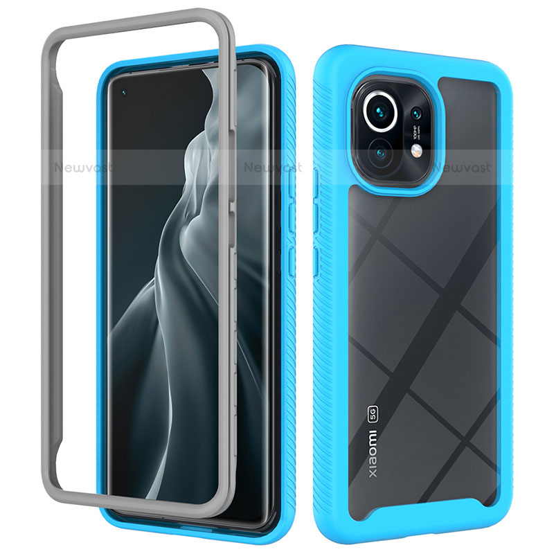 Silicone Transparent Frame Case Cover 360 Degrees for Xiaomi Mi 11 Lite 4G Sky Blue