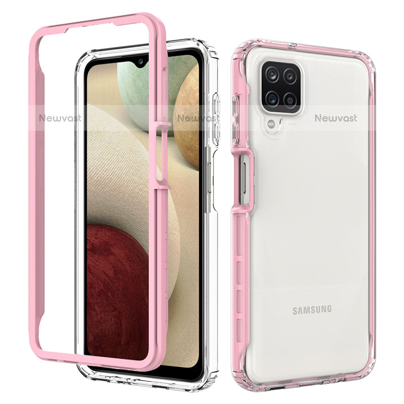 Silicone Transparent Frame Case Cover 360 Degrees JX1 for Samsung Galaxy A12 Pink