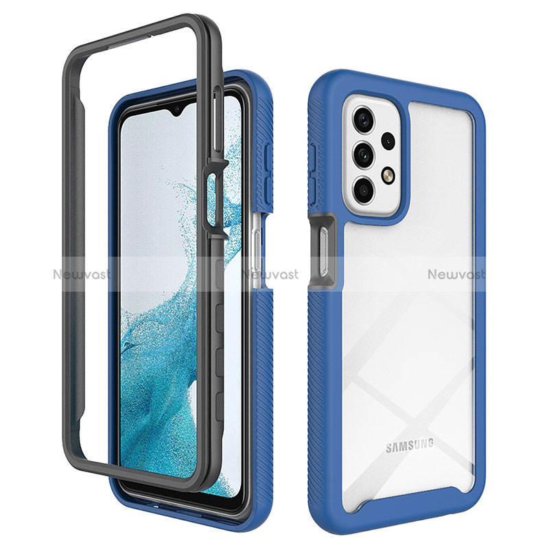 Silicone Transparent Frame Case Cover 360 Degrees JX1 for Samsung Galaxy A23 4G Blue and Black