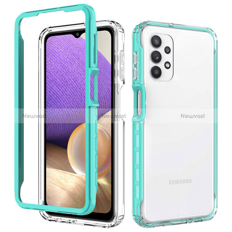 Silicone Transparent Frame Case Cover 360 Degrees JX1 for Samsung Galaxy A32 4G Cyan