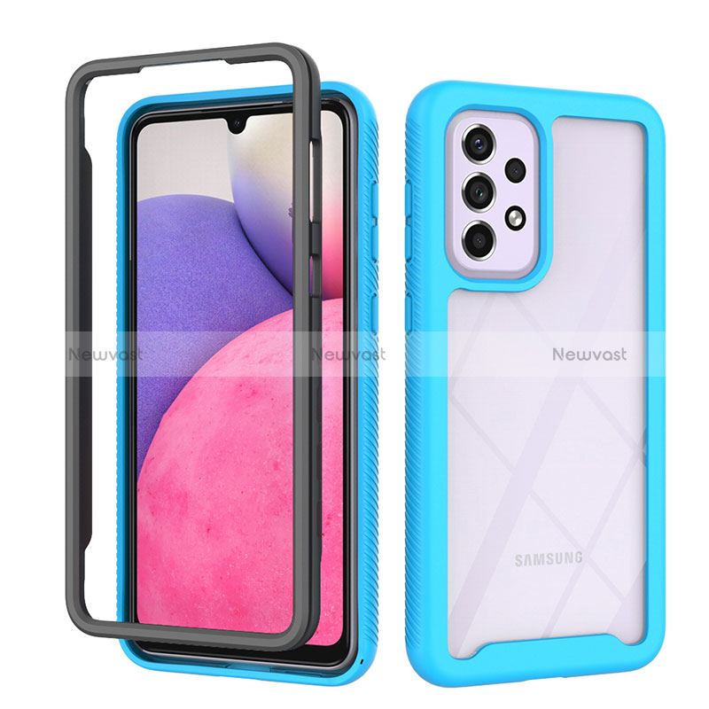 Silicone Transparent Frame Case Cover 360 Degrees JX1 for Samsung Galaxy A33 5G Sky Blue