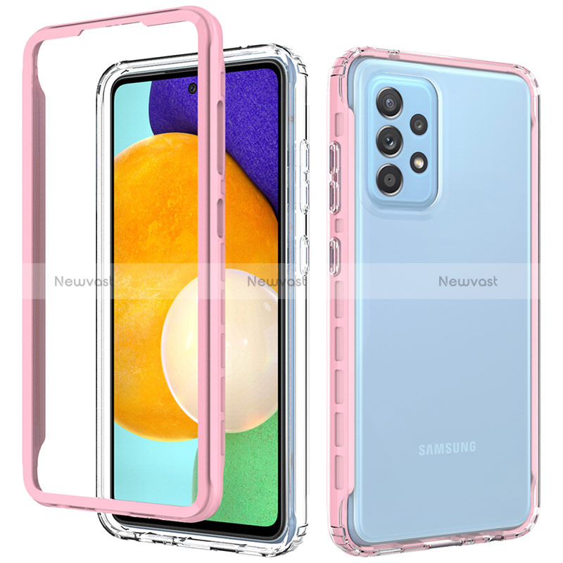 Silicone Transparent Frame Case Cover 360 Degrees JX1 for Samsung Galaxy A52 4G Pink