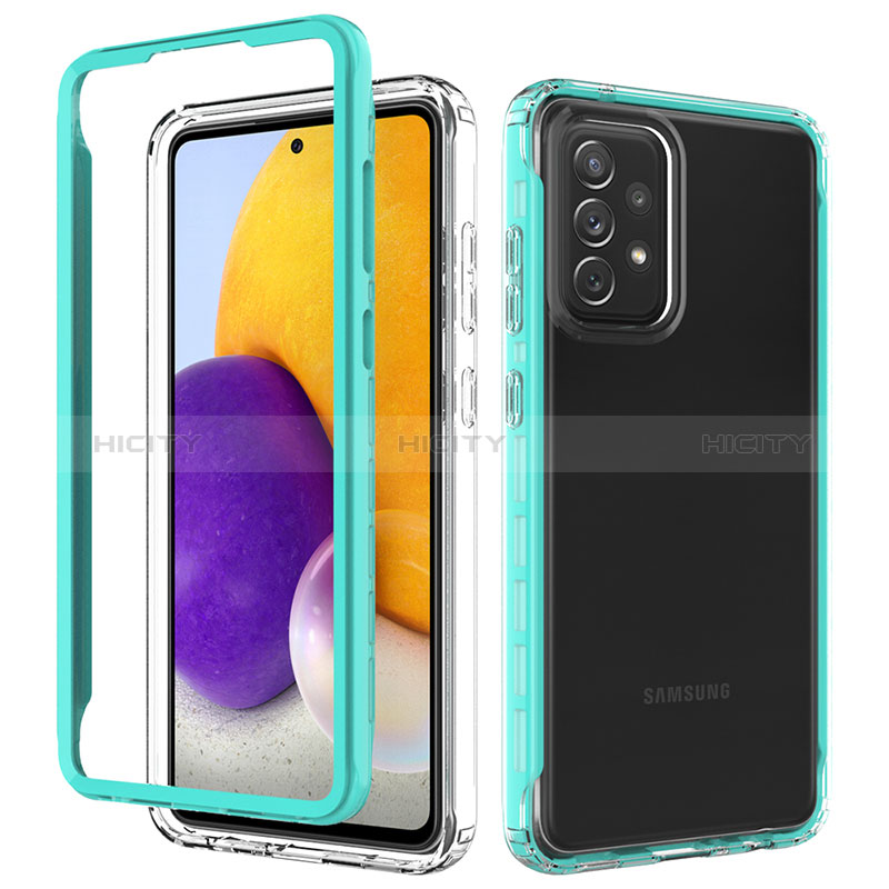 Silicone Transparent Frame Case Cover 360 Degrees JX1 for Samsung Galaxy A72 5G Cyan