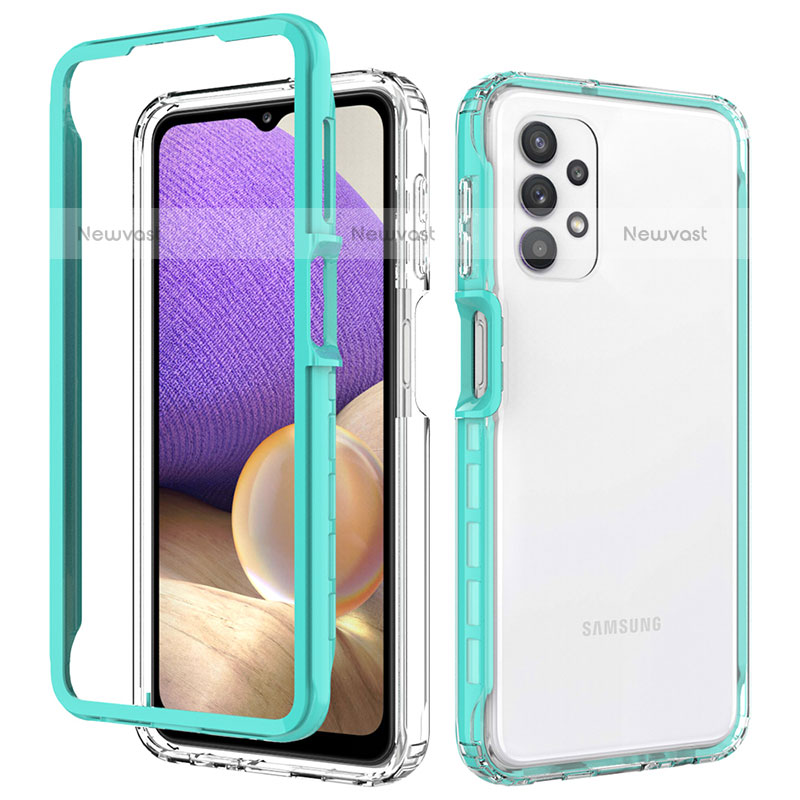 Silicone Transparent Frame Case Cover 360 Degrees JX1 for Samsung Galaxy M32 5G Cyan