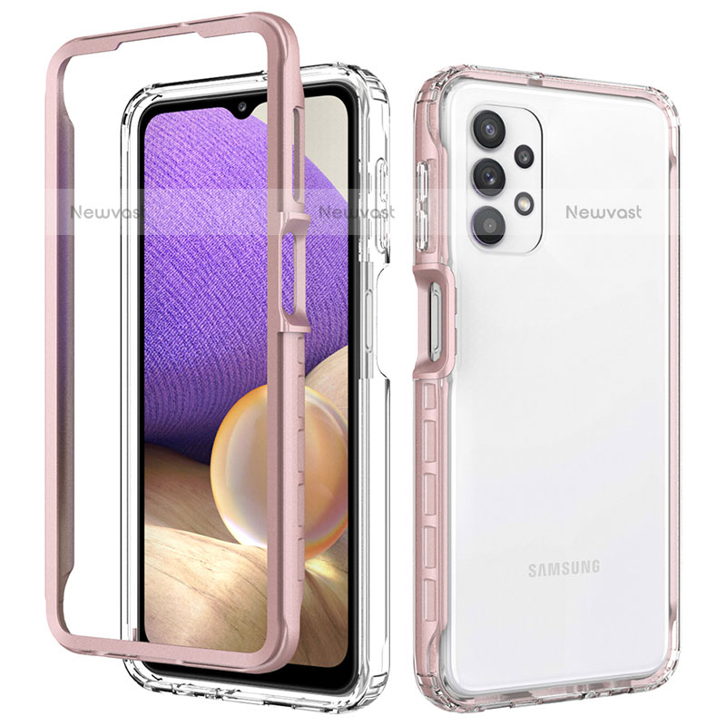 Silicone Transparent Frame Case Cover 360 Degrees JX1 for Samsung Galaxy M32 5G Rose Gold