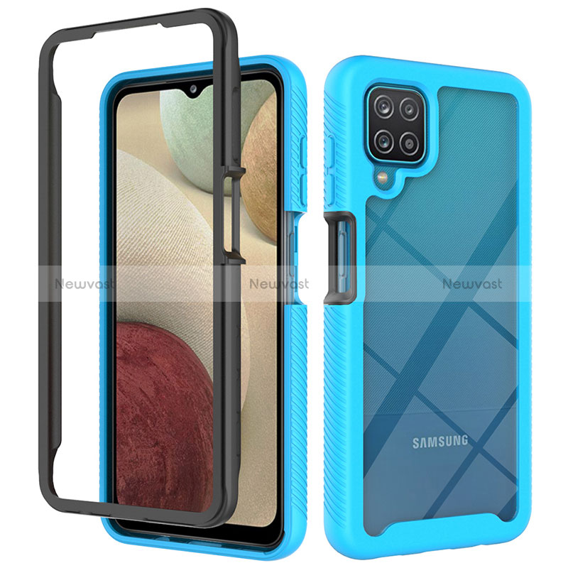 Silicone Transparent Frame Case Cover 360 Degrees JX2 for Samsung Galaxy A12 5G Sky Blue