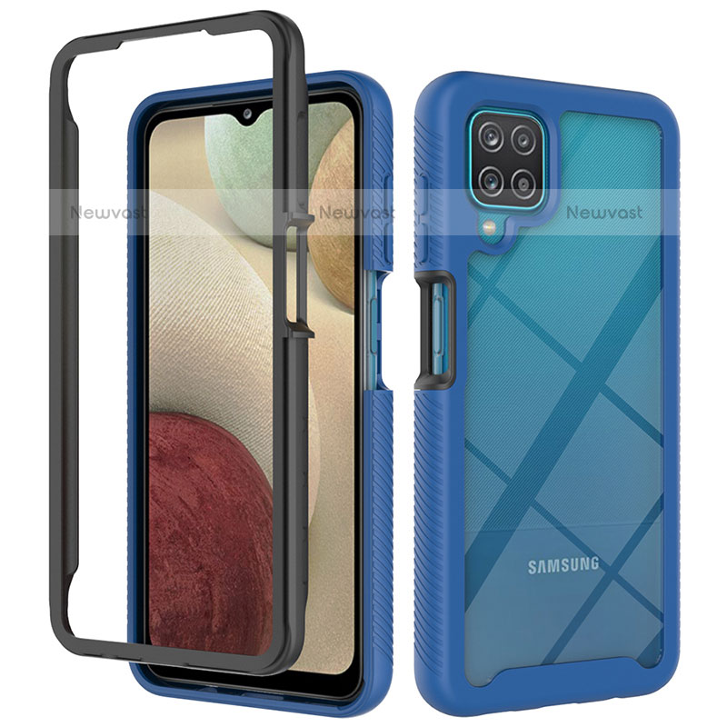 Silicone Transparent Frame Case Cover 360 Degrees JX2 for Samsung Galaxy A12 Blue