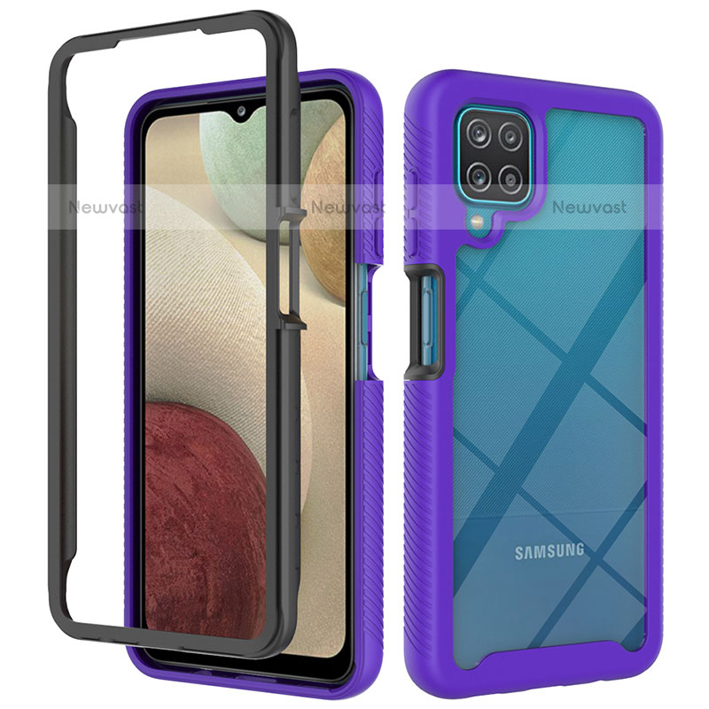 Silicone Transparent Frame Case Cover 360 Degrees JX2 for Samsung Galaxy A12 Purple