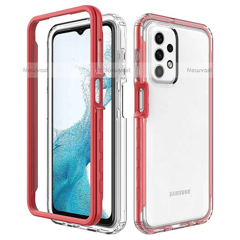 Silicone Transparent Frame Case Cover 360 Degrees JX2 for Samsung Galaxy A23 5G Red