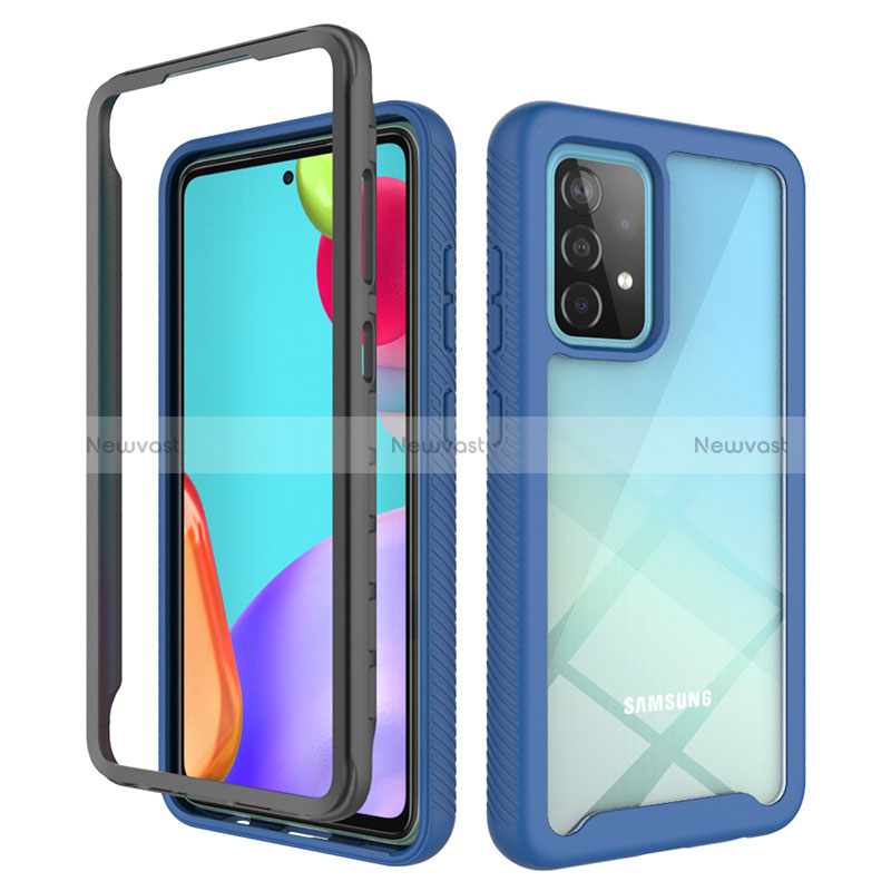 Silicone Transparent Frame Case Cover 360 Degrees JX2 for Samsung Galaxy A52s 5G Blue and Black