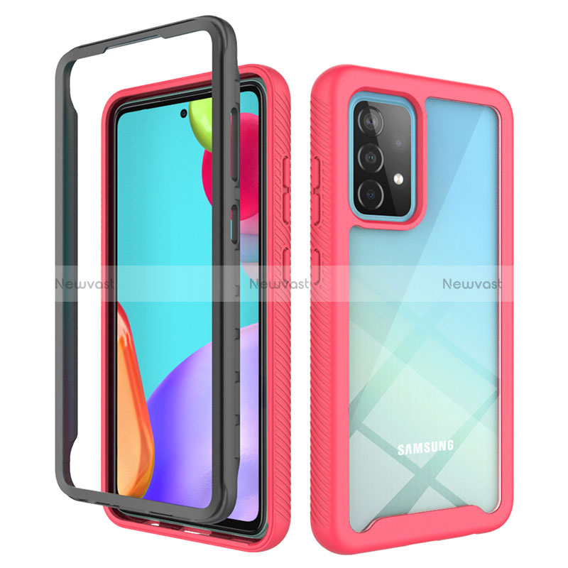 Silicone Transparent Frame Case Cover 360 Degrees JX2 for Samsung Galaxy A52s 5G Hot Pink