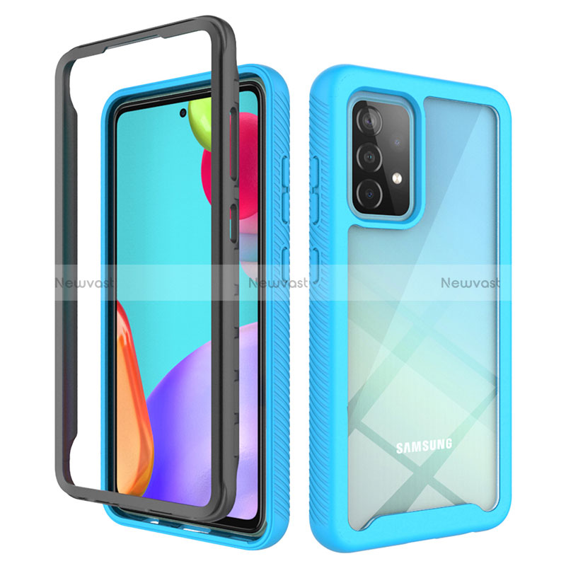 Silicone Transparent Frame Case Cover 360 Degrees JX2 for Samsung Galaxy A52s 5G Sky Blue