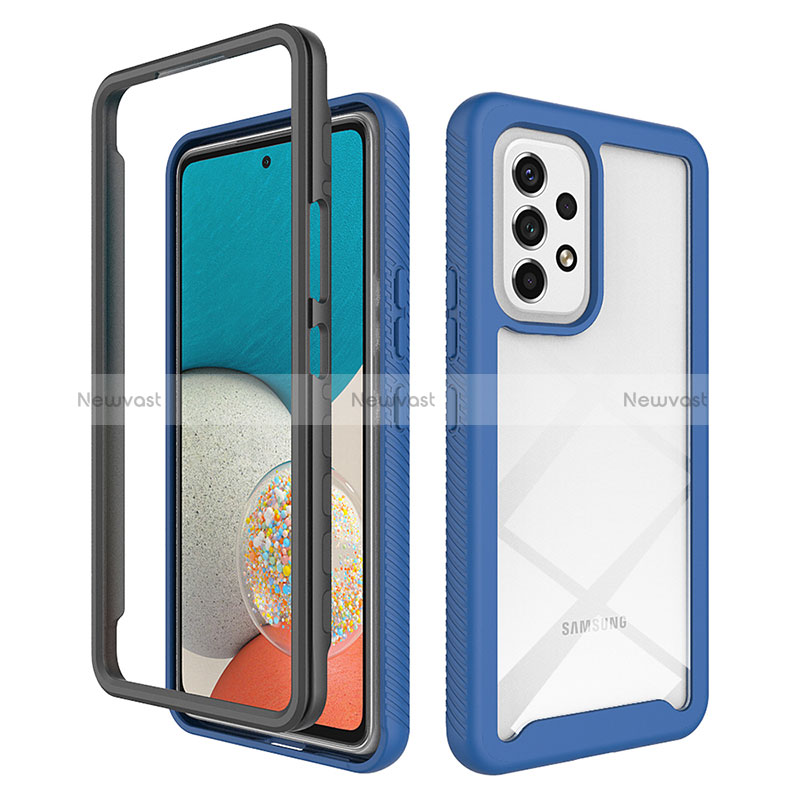 Silicone Transparent Frame Case Cover 360 Degrees JX2 for Samsung Galaxy A53 5G Blue