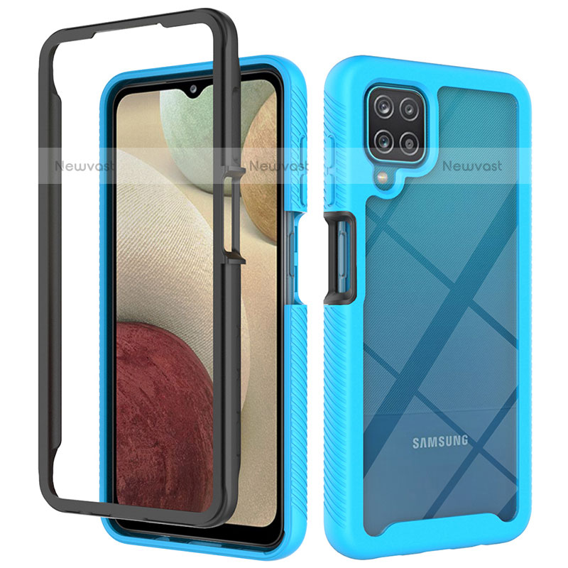 Silicone Transparent Frame Case Cover 360 Degrees JX2 for Samsung Galaxy F12 Sky Blue