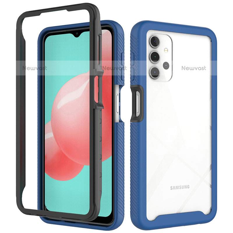 Silicone Transparent Frame Case Cover 360 Degrees JX2 for Samsung Galaxy M32 5G Blue and Black