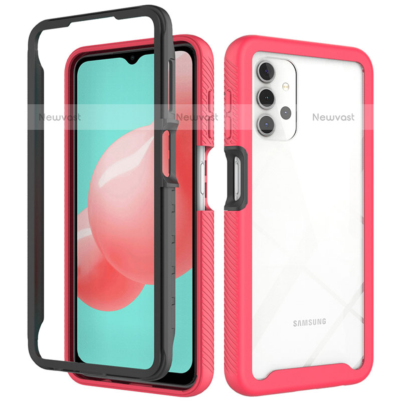Silicone Transparent Frame Case Cover 360 Degrees JX2 for Samsung Galaxy M32 5G Hot Pink