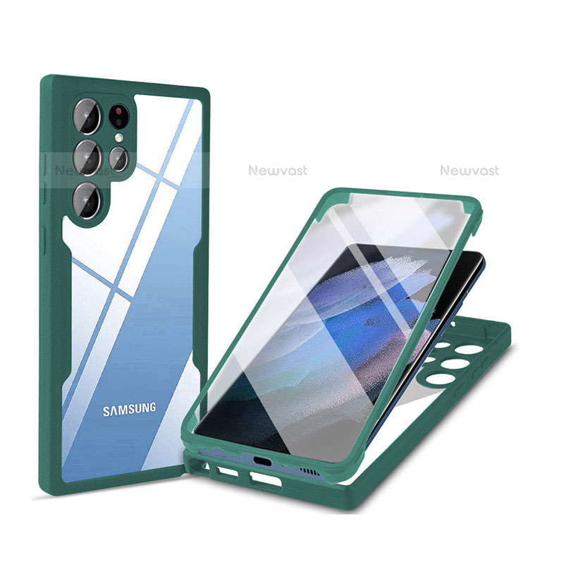 Silicone Transparent Frame Case Cover 360 Degrees M01 for Samsung Galaxy S21 Ultra 5G Green