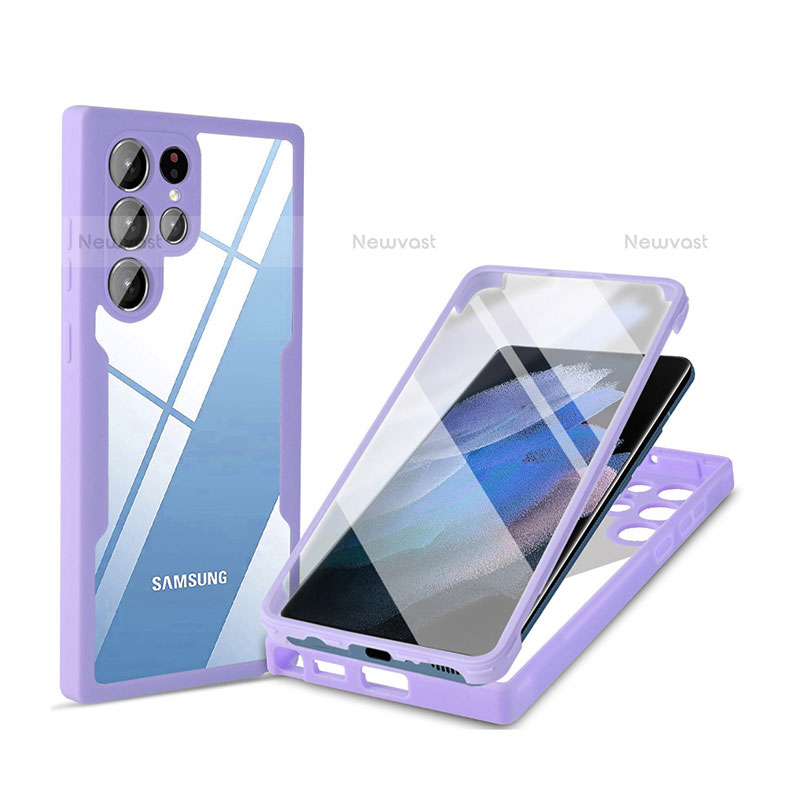 Silicone Transparent Frame Case Cover 360 Degrees M01 for Samsung Galaxy S21 Ultra 5G Purple