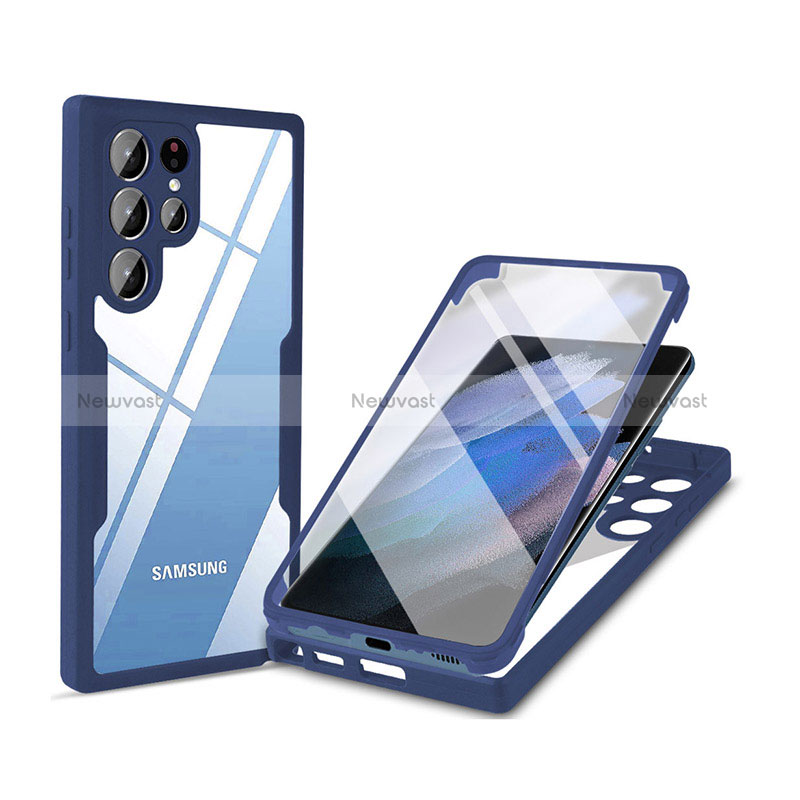 Silicone Transparent Frame Case Cover 360 Degrees M01 for Samsung Galaxy S24 Ultra 5G Blue