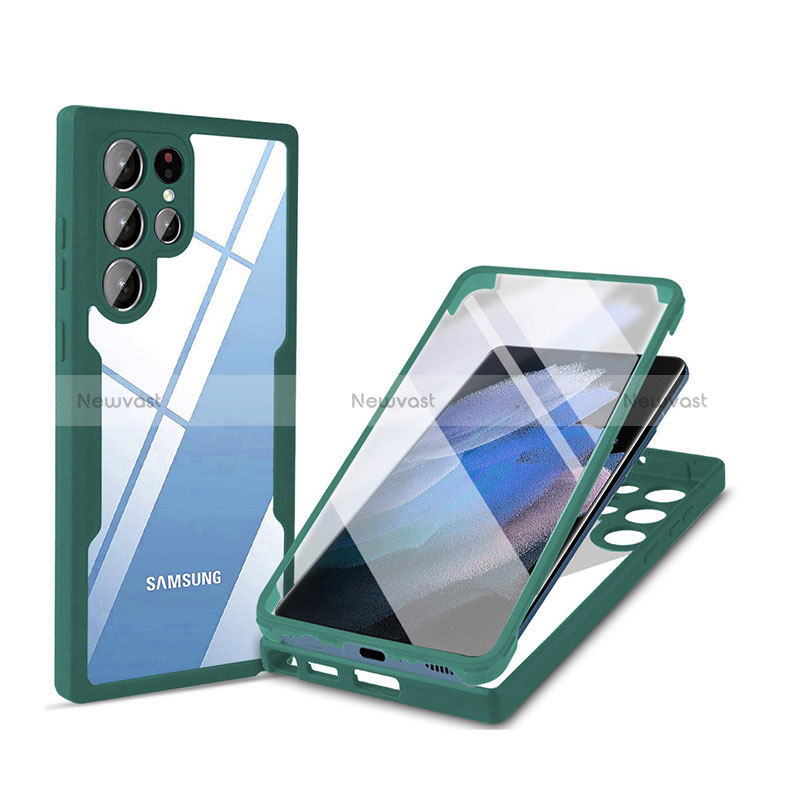 Silicone Transparent Frame Case Cover 360 Degrees M01 for Samsung Galaxy S24 Ultra 5G Green