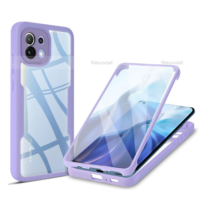 Silicone Transparent Frame Case Cover 360 Degrees M01 for Xiaomi Mi 11 5G Purple