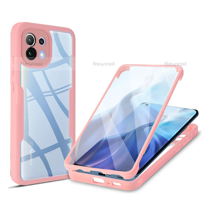 Silicone Transparent Frame Case Cover 360 Degrees M01 for Xiaomi Mi 11 Lite 5G NE Pink