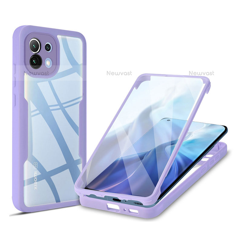 Silicone Transparent Frame Case Cover 360 Degrees M01 for Xiaomi Mi 11 Lite 5G NE Purple
