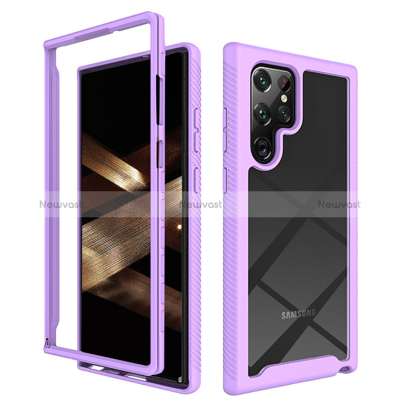 Silicone Transparent Frame Case Cover 360 Degrees M02 for Samsung Galaxy S24 Ultra 5G Purple