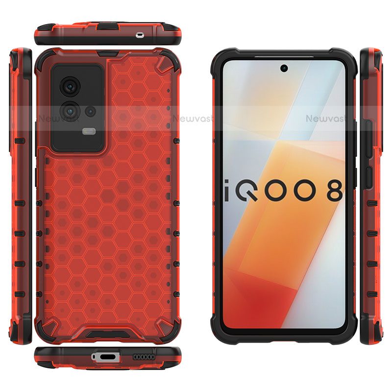 Silicone Transparent Frame Case Cover 360 Degrees M03 for Vivo iQOO 8 5G Red