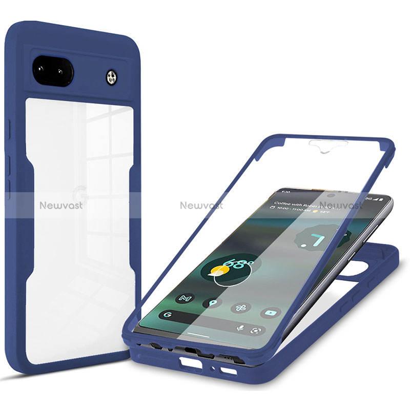 Silicone Transparent Frame Case Cover 360 Degrees MJ1 for Google Pixel 6a 5G Blue
