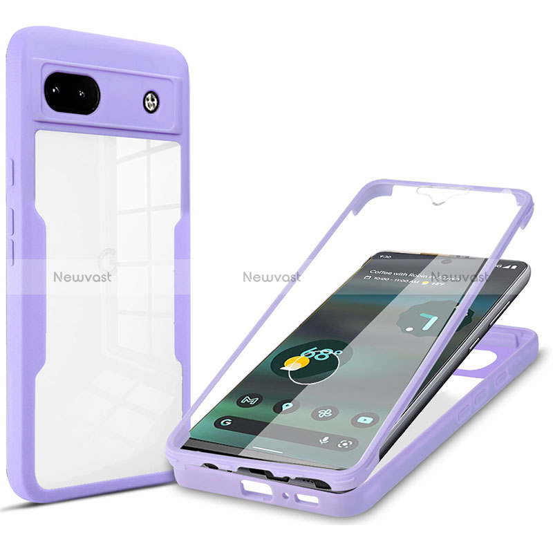 Silicone Transparent Frame Case Cover 360 Degrees MJ1 for Google Pixel 6a 5G Purple