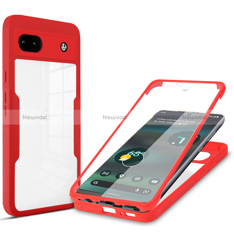 Silicone Transparent Frame Case Cover 360 Degrees MJ1 for Google Pixel 6a 5G Red