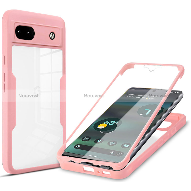 Silicone Transparent Frame Case Cover 360 Degrees MJ1 for Google Pixel 6a 5G Rose Gold